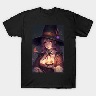 Anime Girl Witch Wizard with fire spell T-Shirt